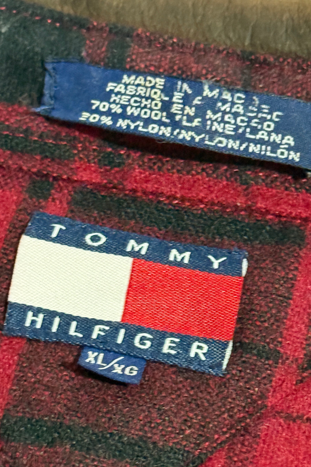1990’S TOMMY HILFIGER WOOL RED HUNTING PLAID QUARTER ZIP PULL OVER SHIRT JACKET X-LARGE