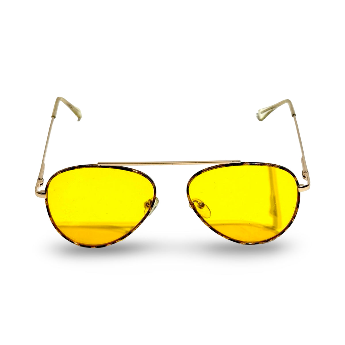 1970'S TORTOISE GOLD AVIATOR YELLOW LENS SUNGLASSES