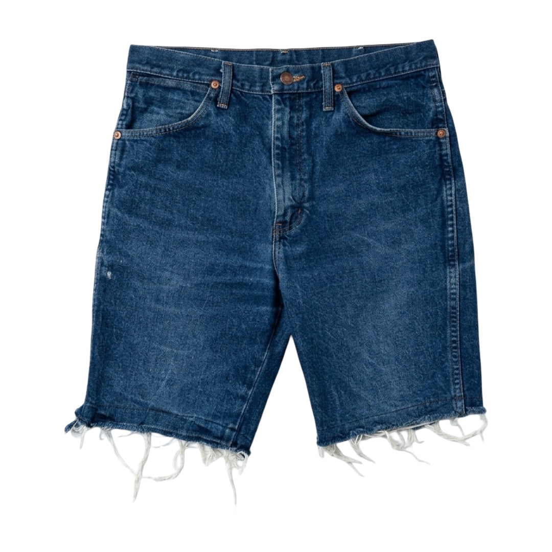 1990’S WRANGLER 13MWZ FADED DENIM 9” CUT OFF SHORTS 34