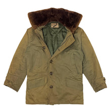 Load image into Gallery viewer, 1940’S HERCULES MADE IN USA FADED &amp; REPAIRED N-3B OLIVE DRAB SPLIT HOODED PARKA LARGE
