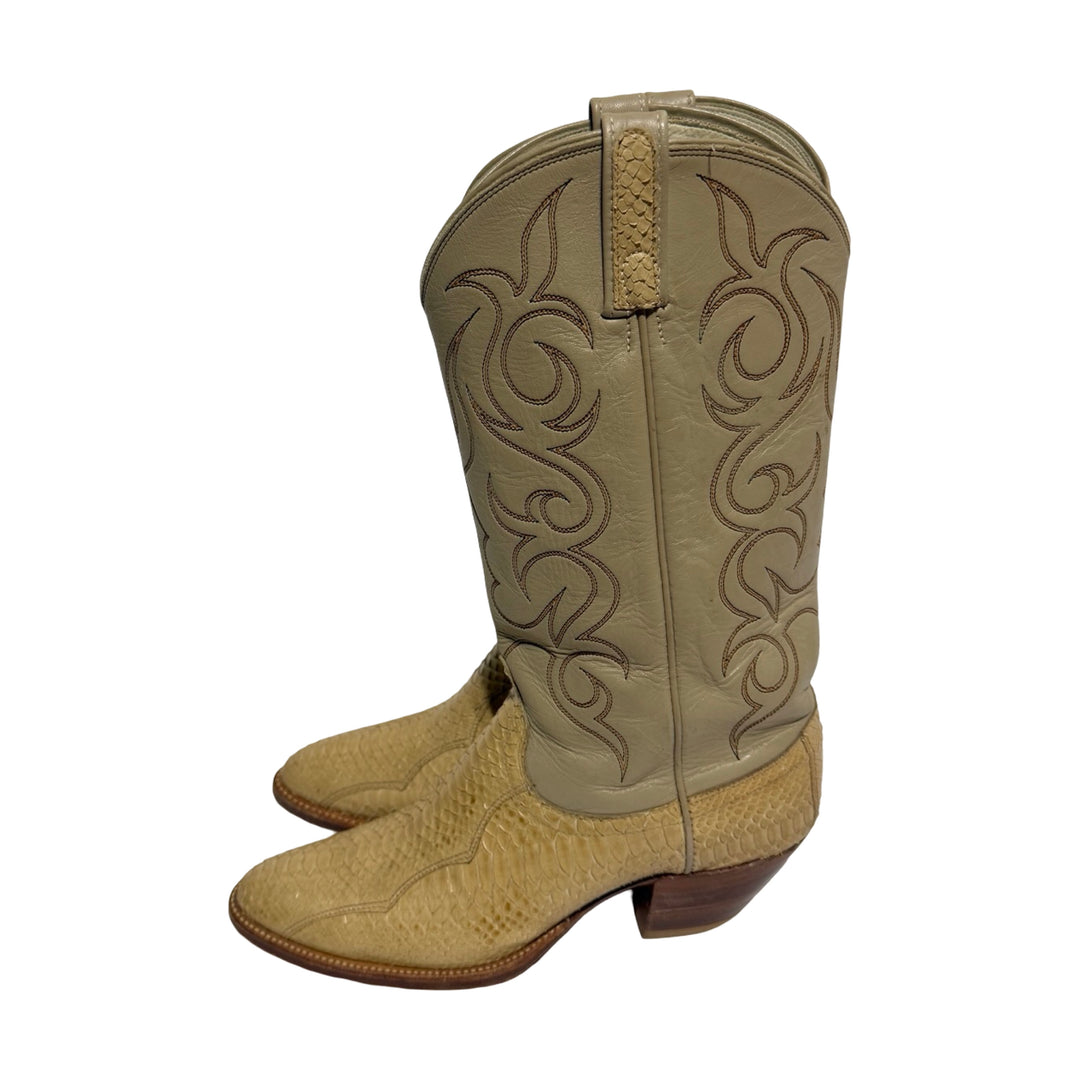 1980’S DAN POST MADE IN USA TAN PYTHON LEATHER SNAKESKIN COWBOY BOOTS 9.5