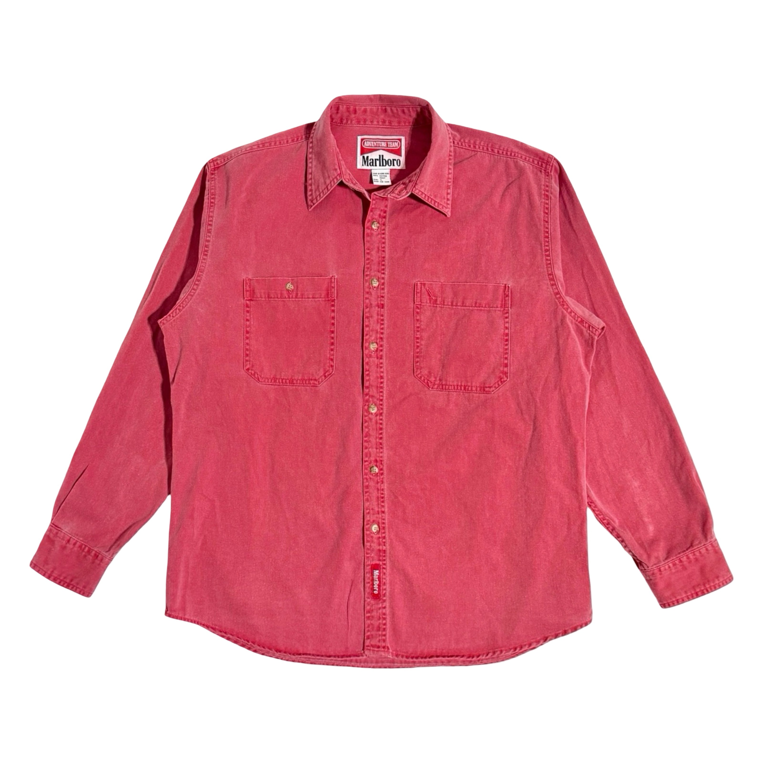 1990's Marlboro Adventure Team faded red cotton shirt front