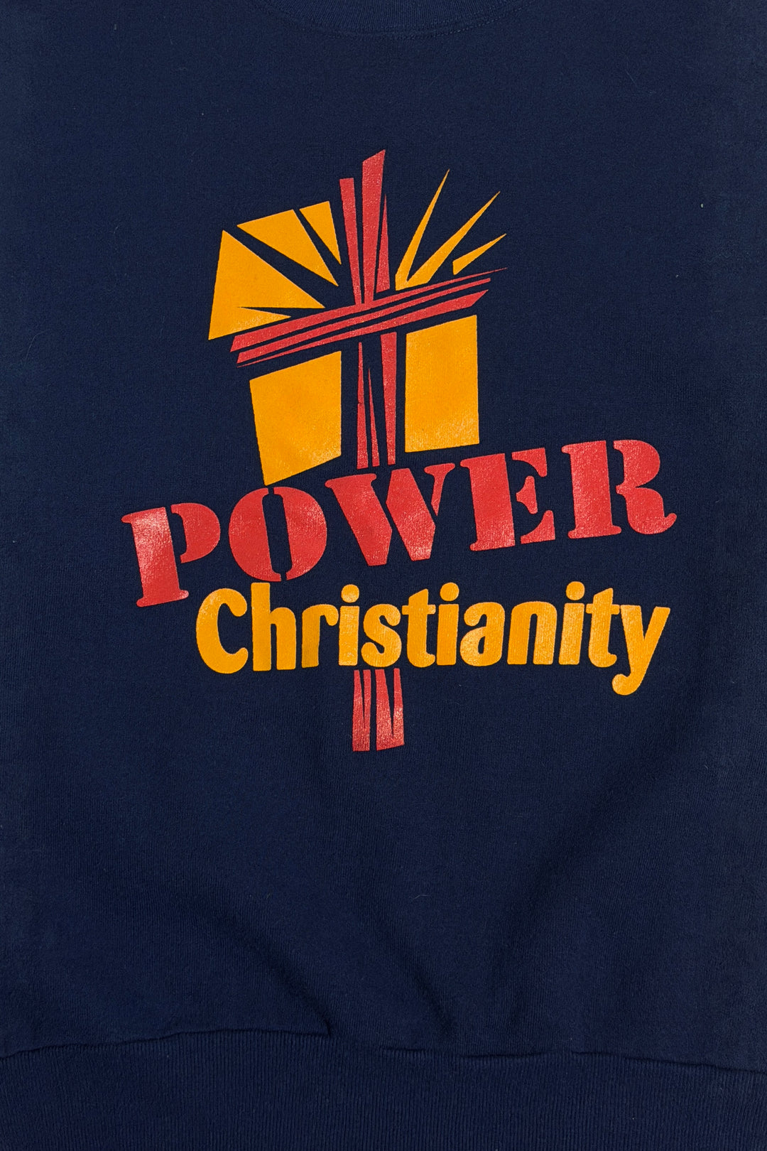 1980’S CHRISTIAN POWER MADE IN USA NAVY BLUE CREWNECK FLEECE SWEATER X-LARGE