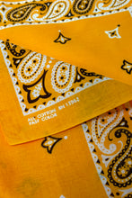 Load image into Gallery viewer, 1970’S YELLOW PAISLEY MADE IN USA SELVEDGE COLORFAST BANDANA
