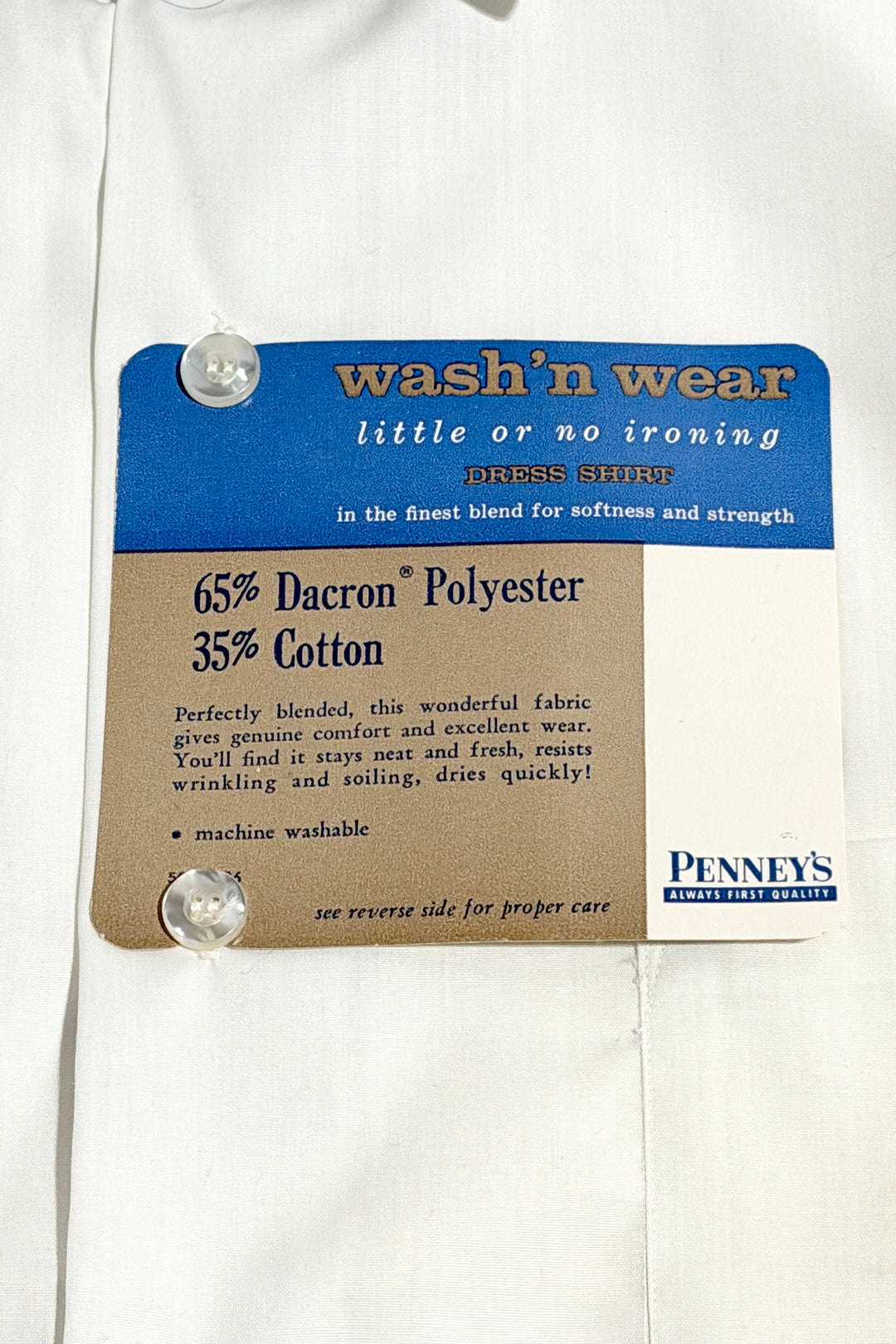 1960’S DEADSTOCK PENNEY’S WASH’N WEAR MADE IN USA WHITE SELVEDGE DRESS SHIRT X-LARGE