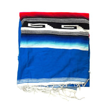 Load image into Gallery viewer, 1970’S BLUE PATTERN WOOL 35” X 75” PONCHO BLANKET
