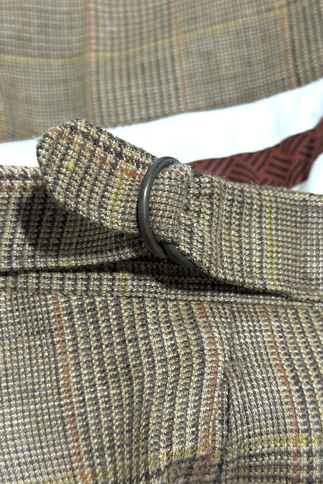 1990’S PAUL STUART MADE IN CANADA SIDE CINCH ITALIAN HERRINGBONE PLAID SUPERFINE WOVEN CUFFED TROUSER PANTS 36 X 30