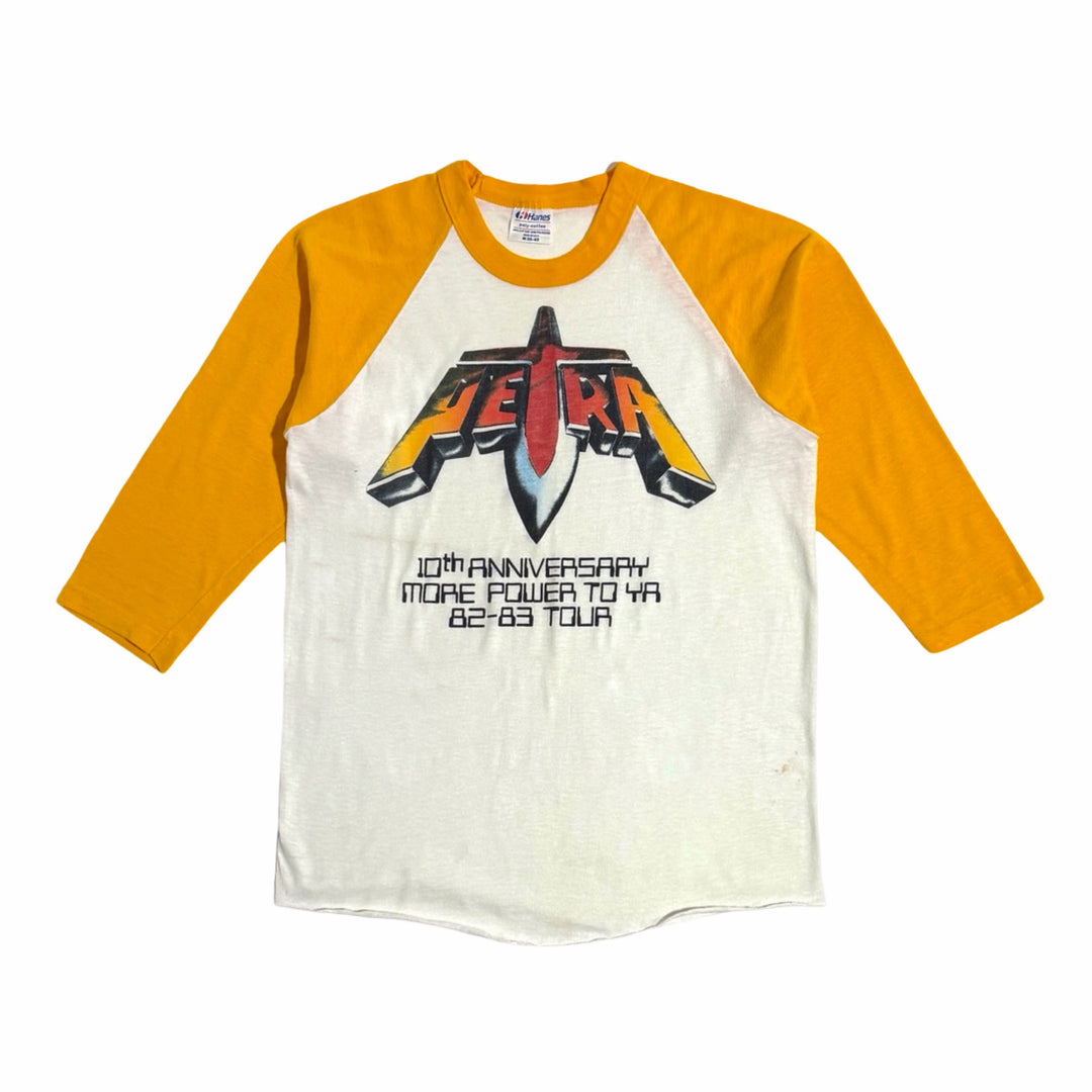 1980’S PETRA 10TH ANNIVERSARY TOUR ‘82-‘83 MADE IN USA YELLOW ON WHITE RINGER 3/4 SLEEVE BASEBALL T-SHIRT MEDIUM