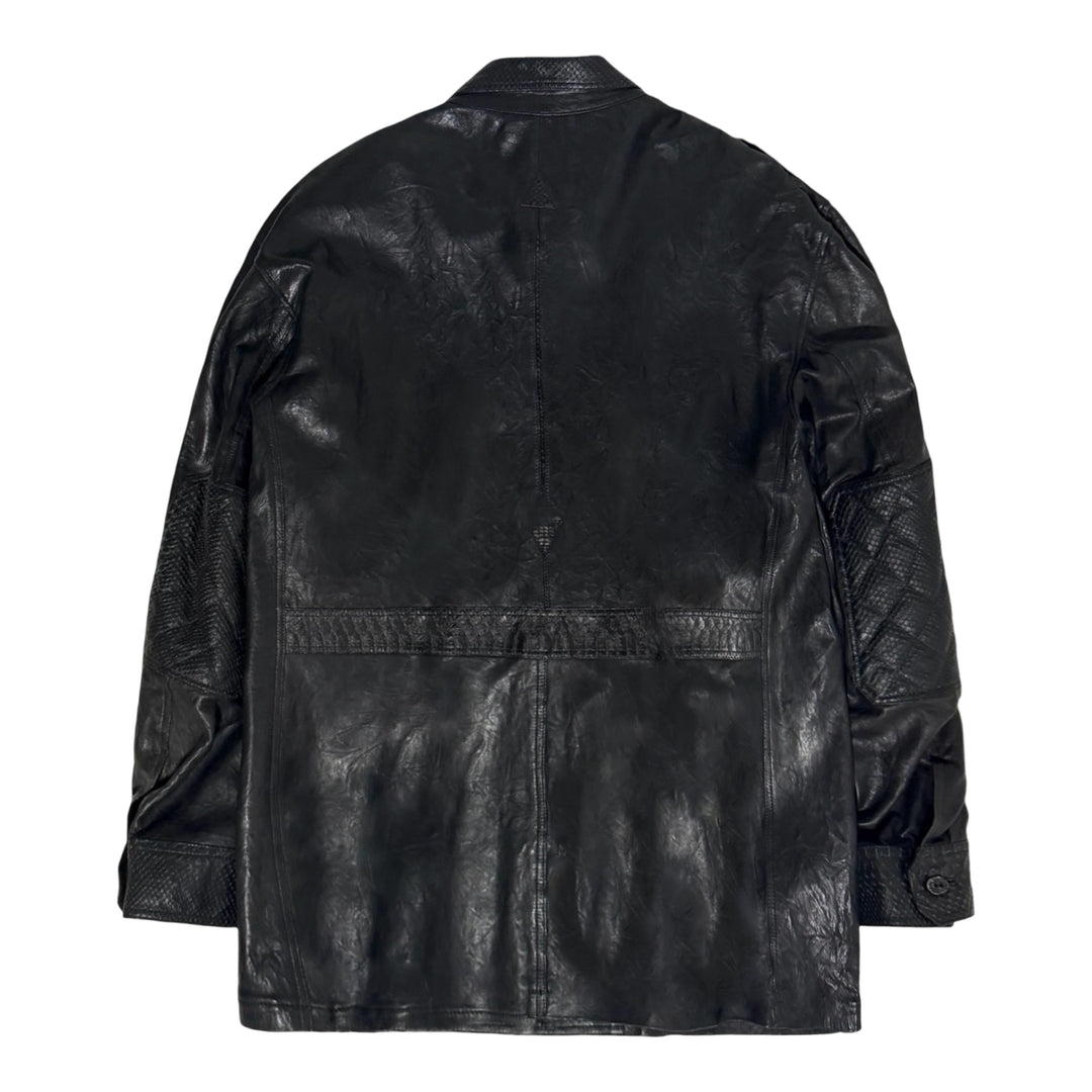 1970’S DEADSTOCK KIPPY’S CORONADO CALIFORNIA MADE IN USA BLACK PYTHON LEATHER SAFARI JACKET LARGE
