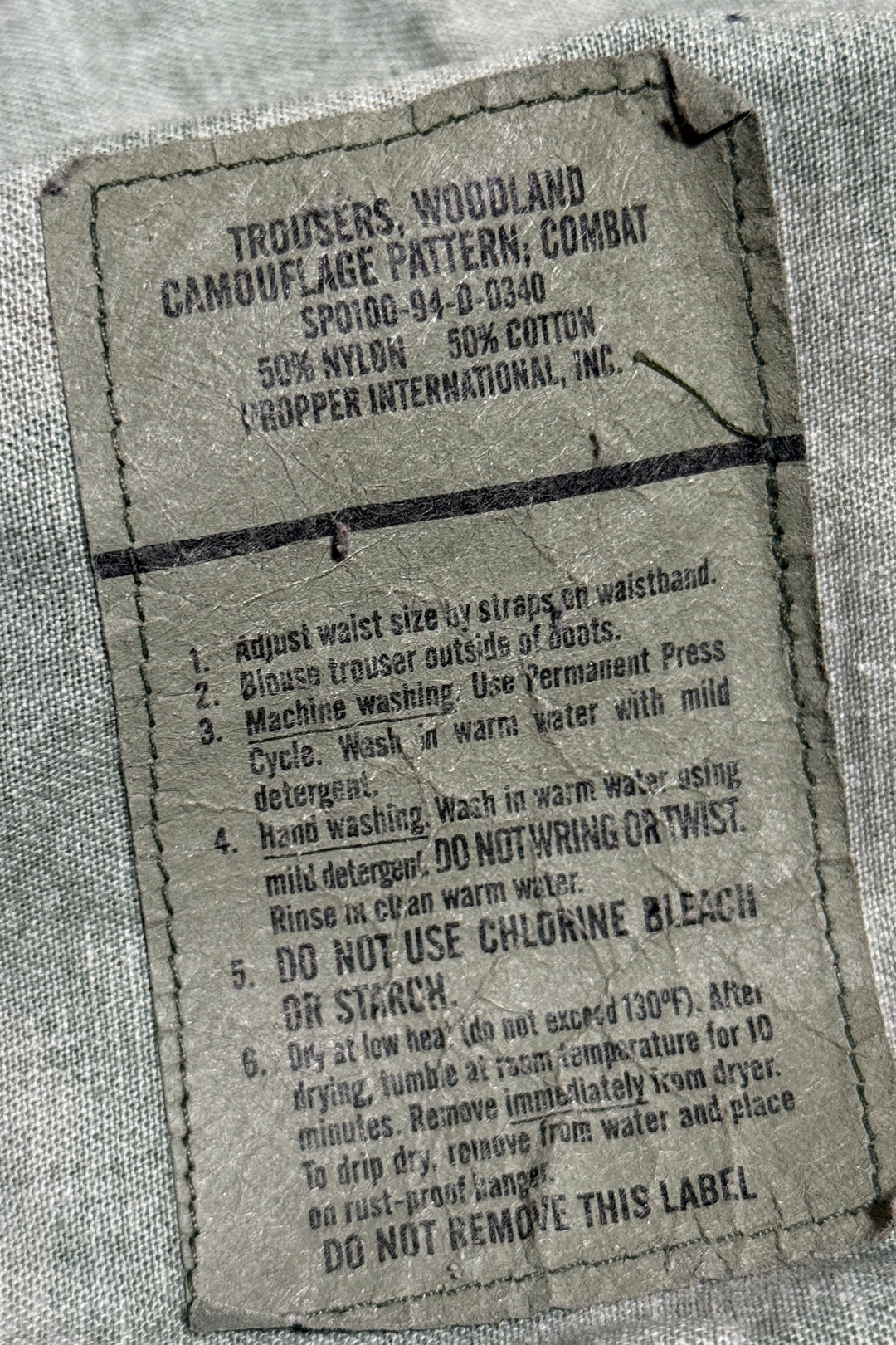 1990’S US ARMY MADE IN USA FADED WOODLAND CAMO COMBAT TROUSER CARGO PANTS 30 X 28