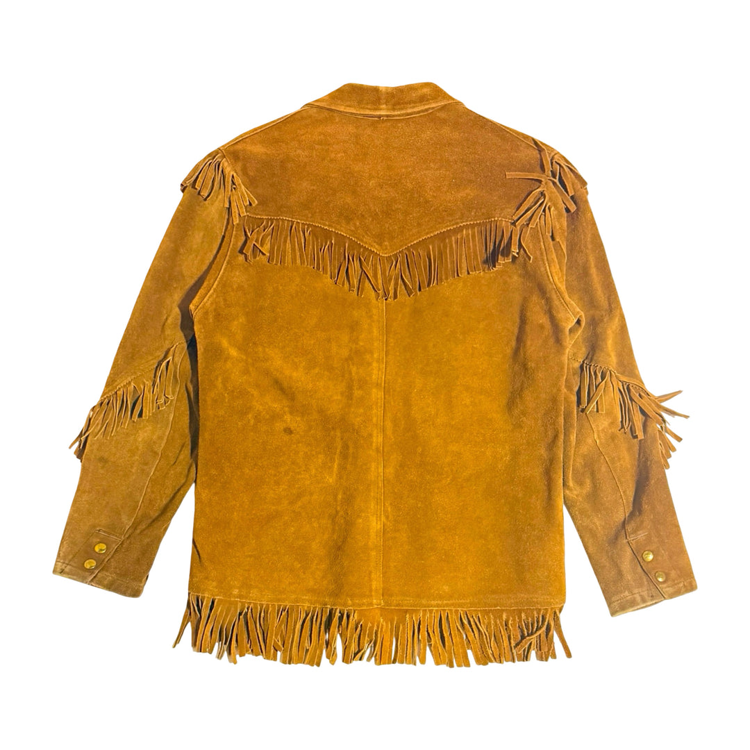 1950’S TIMBERLINE MILWAUKEE MADE IN USA CROPPED HONEY SUEDE LEATHER FRINGED WESTERN COWBOY JACKET MEDIUM