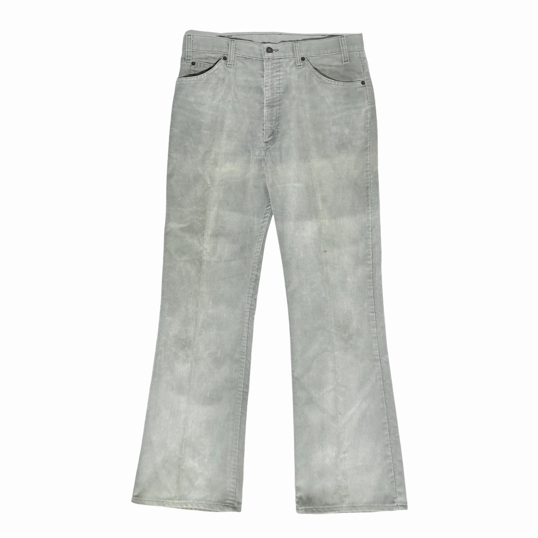 1970’S LEVI’S 517 MADE IN USA THRASHED &amp; FADED LIGHT GRAY CORDUROY BOOTCUT WESTERN PANTS 34 X 30