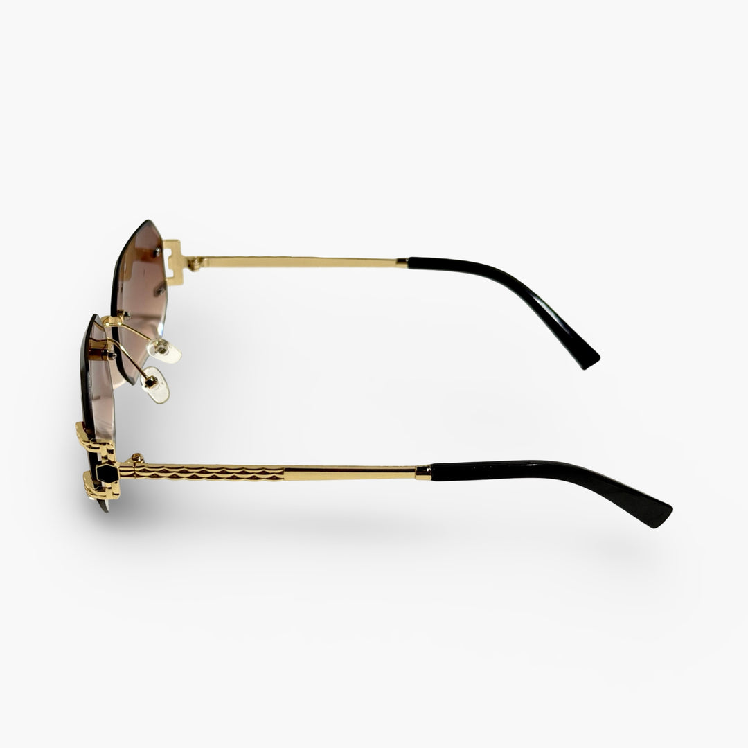 1970’S GOLD RIMLESS DIAMOND-CUT OCTAGON GRADIENT BROWN LENS SUNGLASSES