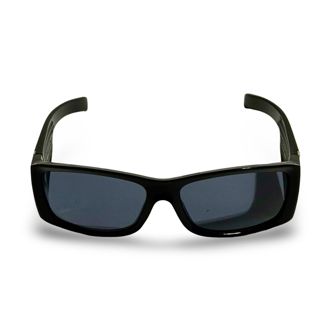 2000’S LOCS THICK BLACK ACETATE WRAPAROUND FRAME WITH BLACK LENSE SUNGLASSES