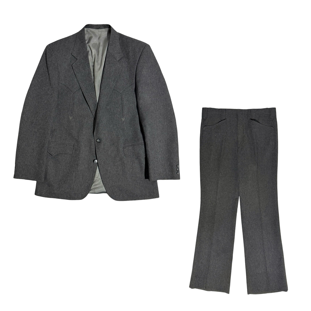 1990’S CIRCLE DALLAS MADE IN USA MARLED GREY WESTERN COWBOY SUIT 42R