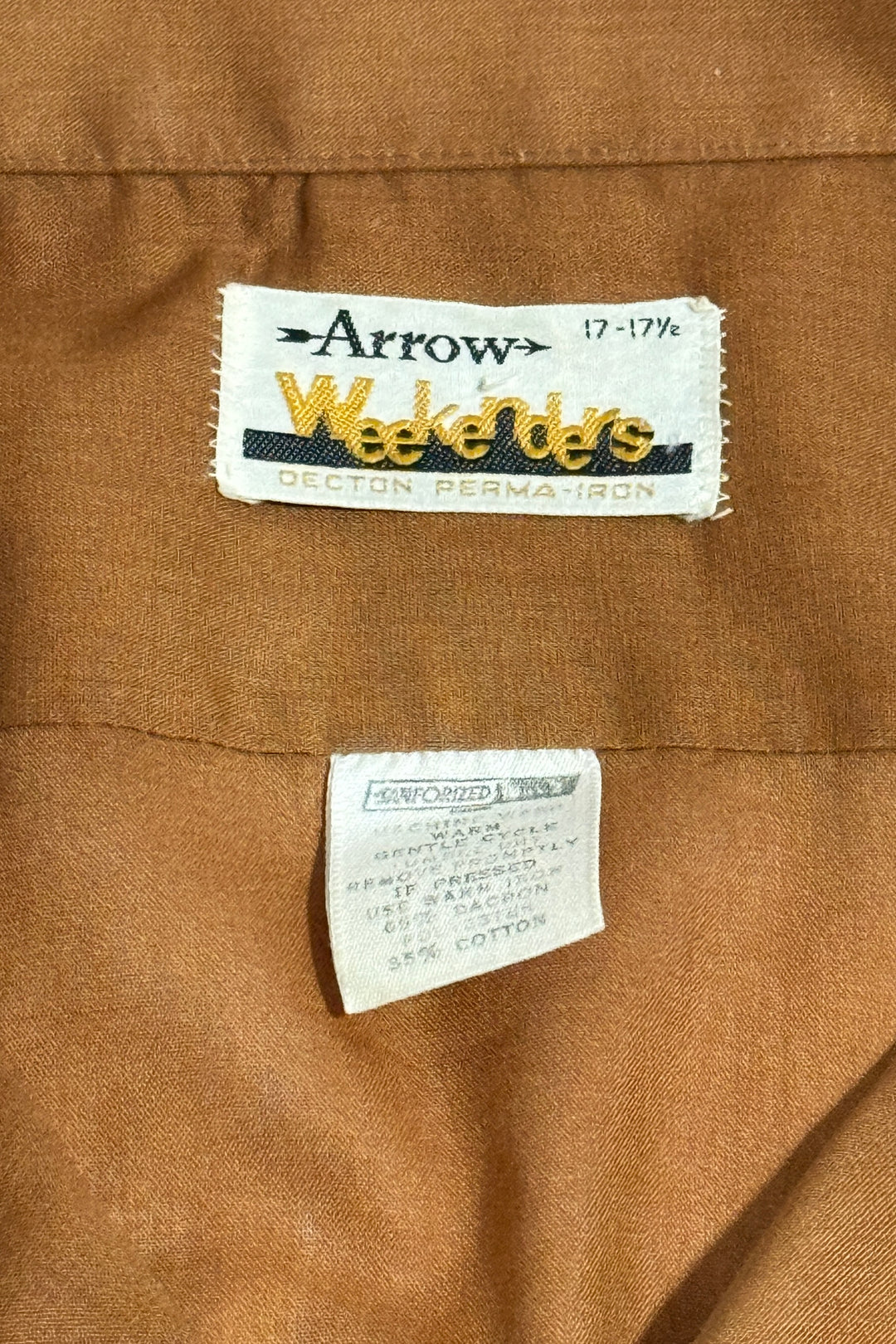 1970’S ARROW WEEKENDERS UNION MADE IN USA CROPPED SELVEDGE TWO POCKET LOOP COLLAR S/S B.S. SHIRT X-LARGE