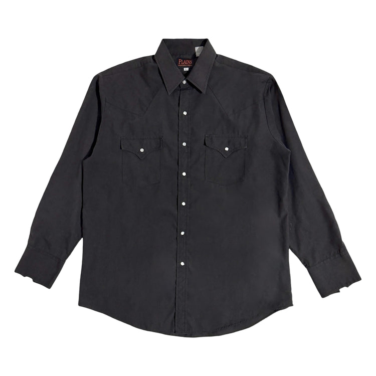 1990's Plains Western Wear black L/S B.D. shirt front