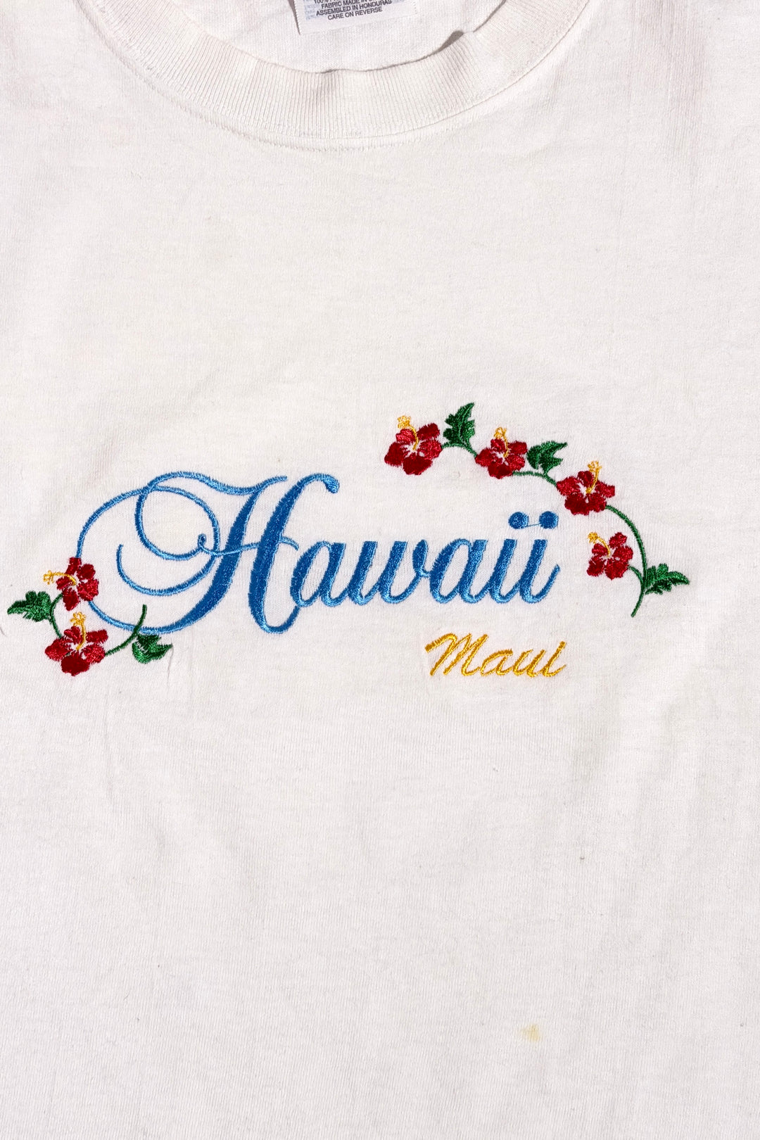 1990’S MAUI HAWAII EMBROIDERED WHITE SOUVENIR S/S T-SHIRT MEDIUM