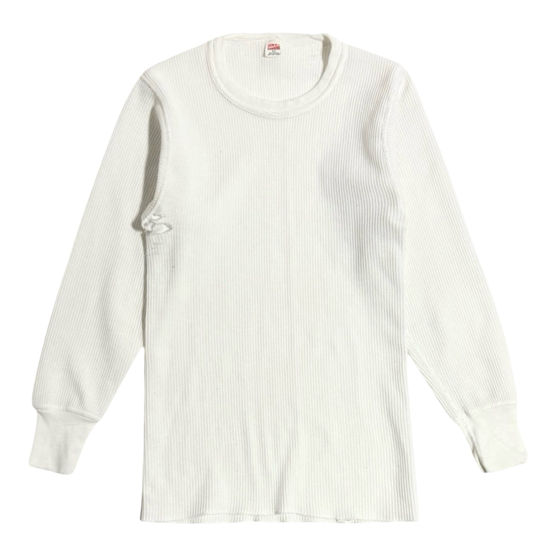 1970’S HANES MADE IN USA THRASHED WAFFLE KNIT THERMAL L/S SHIRT LARGE