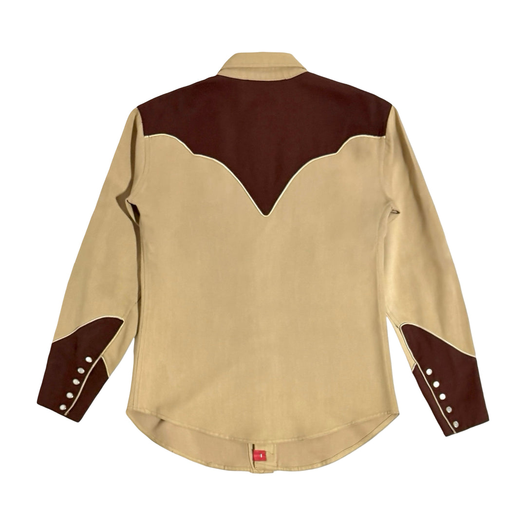 1940’S CUSTOM HANDMADE IN USA WESTERN GABARDINE SMILE POCKET REAL MOTHER OF PEARL SNAP L/S B.S. SHIRT MEDIUM