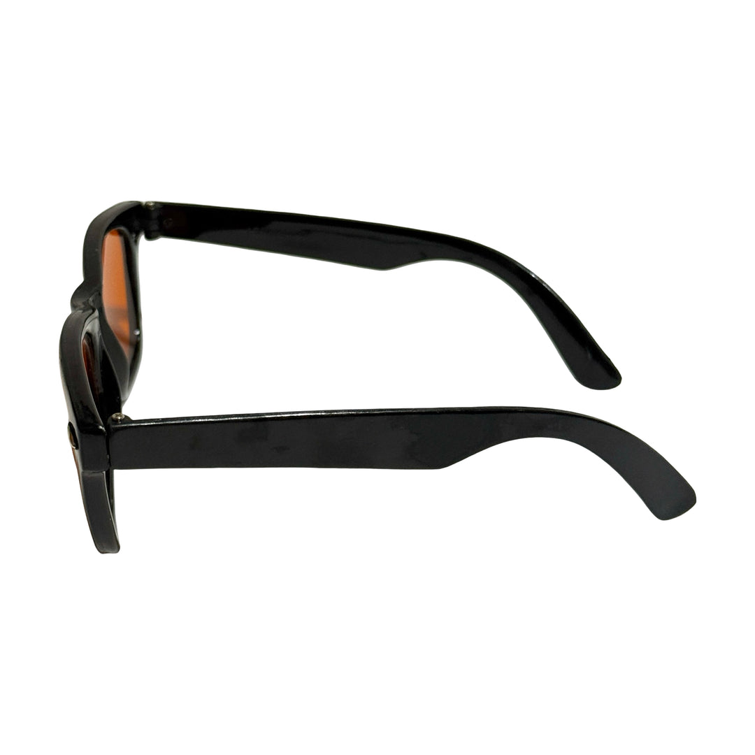 1980’S DEADSTOCK BLACK WAYFARER STYLE BLUE BLOCKER ORANGE LENS SUNGLASSES