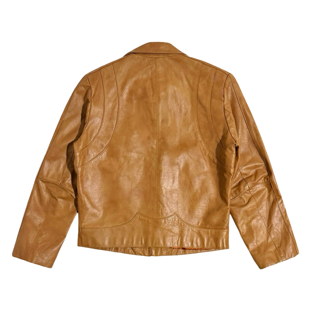 1970’S CASABLANCA MADE IN USA CROPPED WESTERN CARAMEL LEATHER JACKET LARGE