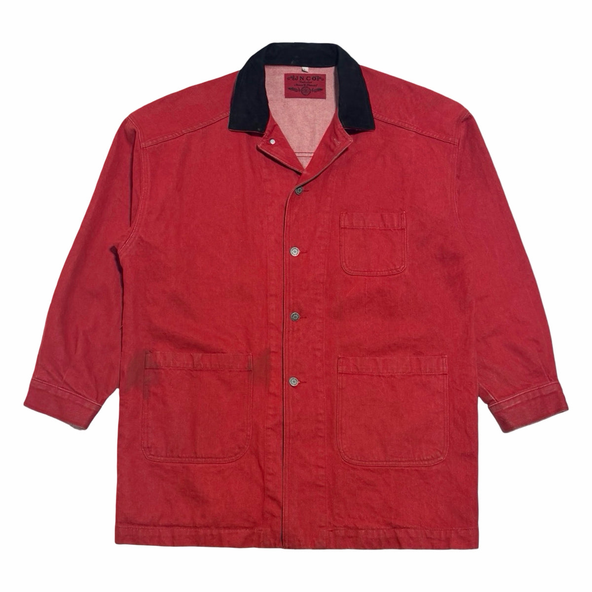 1990's JNCO red denim chore jacket front