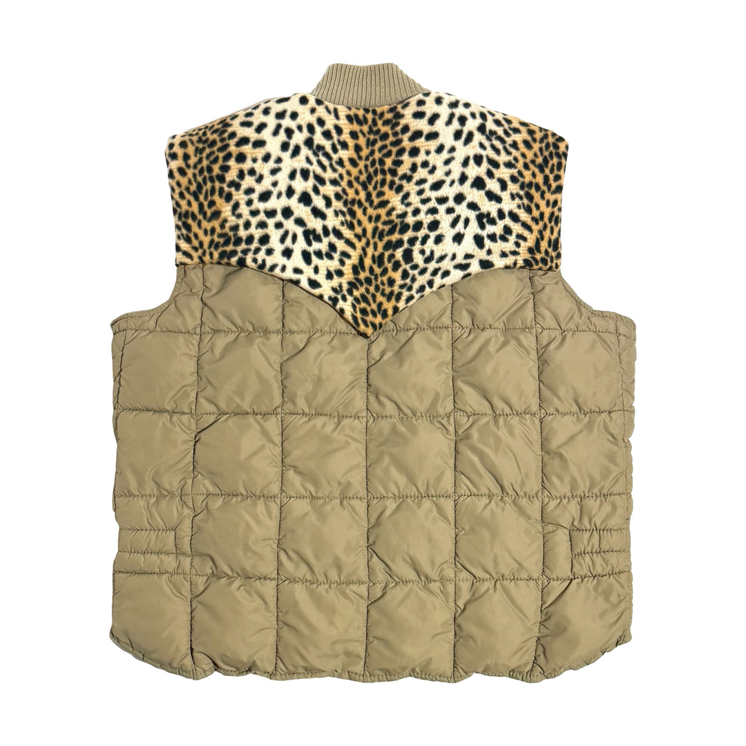 1990’S MASK X WALLS BIZZARD PRUF®️ MADE IN USA LEOPARD PRINT YOKE QUILTED WESTERN PUFFER VEST LARGE