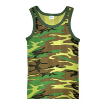 Load image into Gallery viewer, 1970’S DEADSTOCK ROBERT P MILLER MADE IN USA WOODLAND CAMO KNIT TANK TOP X-SMALL
