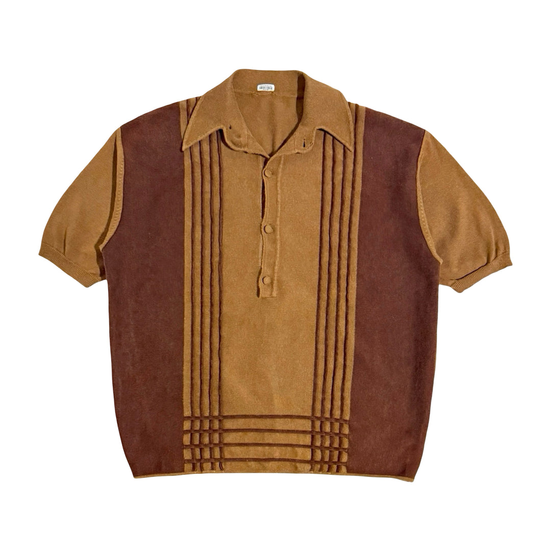 1950’S FRANK LLOYD WRIGHT WINDOWPANE MADE IN USA CROPPED KNIT S/S POLO SHIRT LARGE