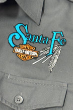 Load image into Gallery viewer, 2000’S SANTA FE HARLEY-DAVIDSON PATCHED WORK L/S B.D. SHIRT MEDIUM
