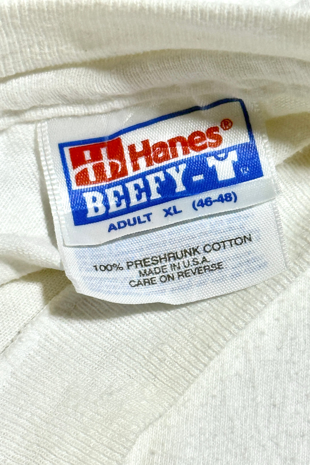 1990’S L’ORÉAL MADE IN USA THRASHED PRINTED SINGLE STITCH JERSEY S/S T-SHIRT X-LARGE