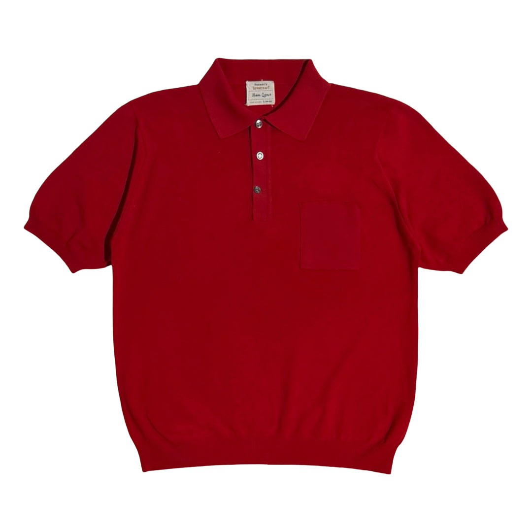 1950’S PENNEY’S TOWNCRAFT MADE IN USA CROPPED KNIT BAN•LON S/S B.D. POLO SHIRT LARGE