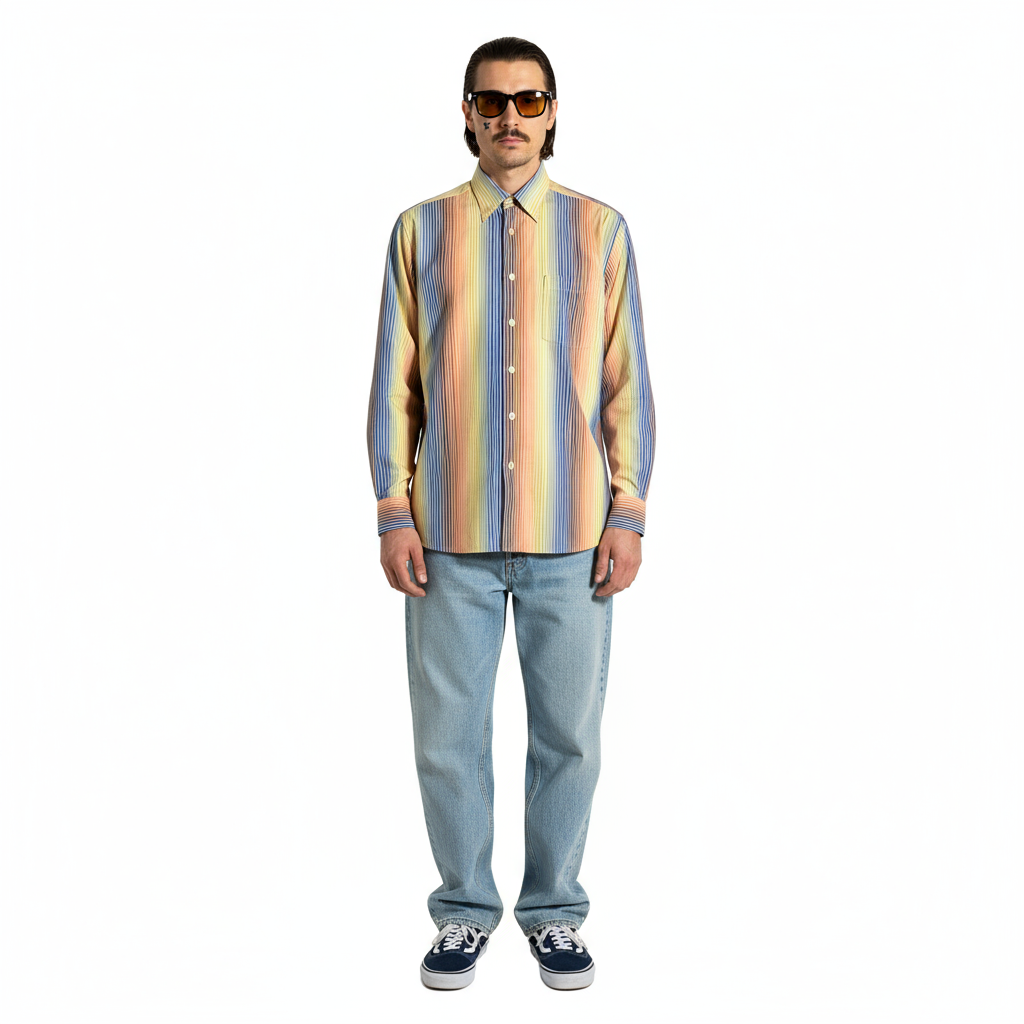 2000’S ERMENEGILDO ZEGNA MADE IN ITALY RAINBOW STRIPED L/S B.D. SHIRT X-LARGE