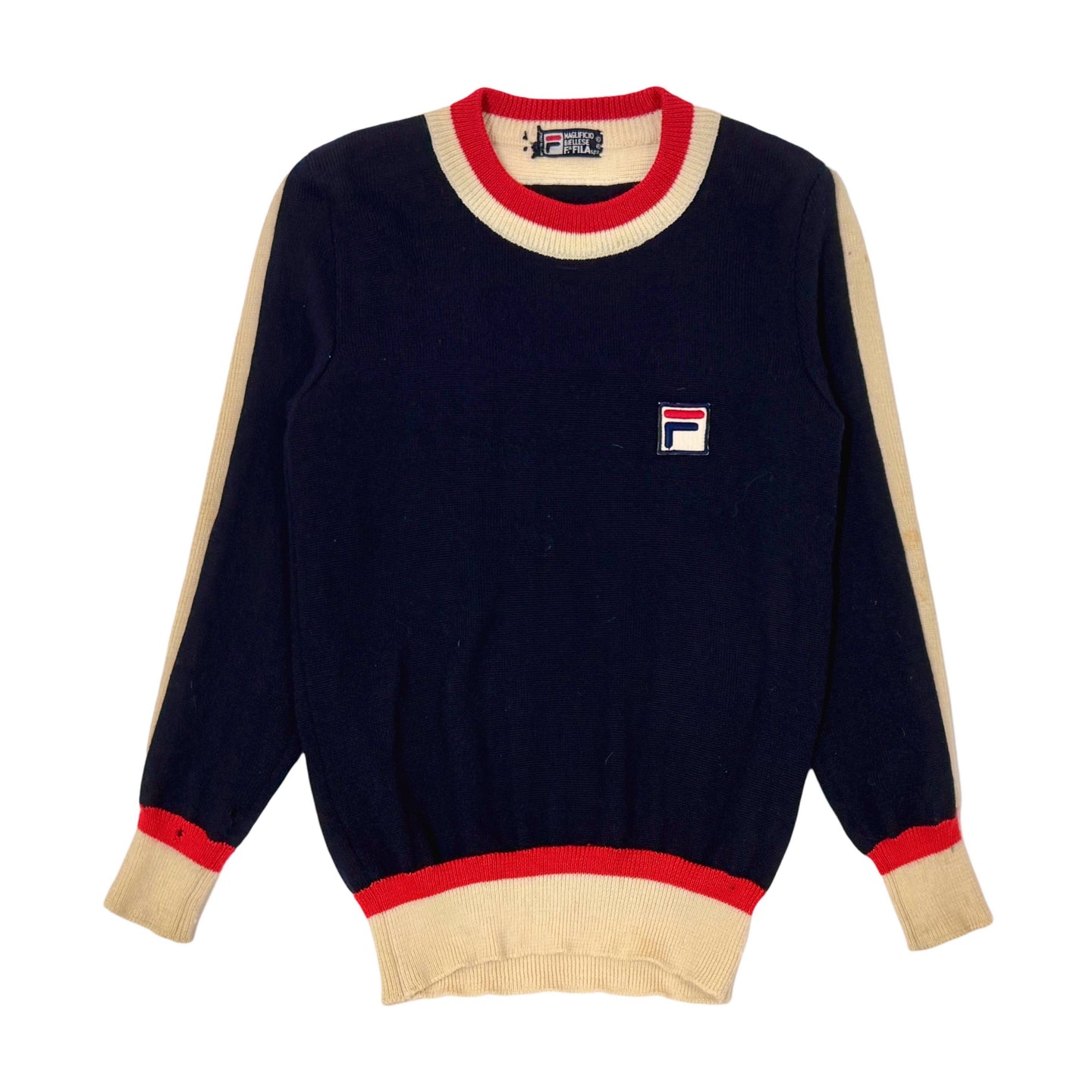 1970’S FILA MADE IN ITALY CROPPED KNIT WOOL CONTRAST TENNIS SWEATER SMALL