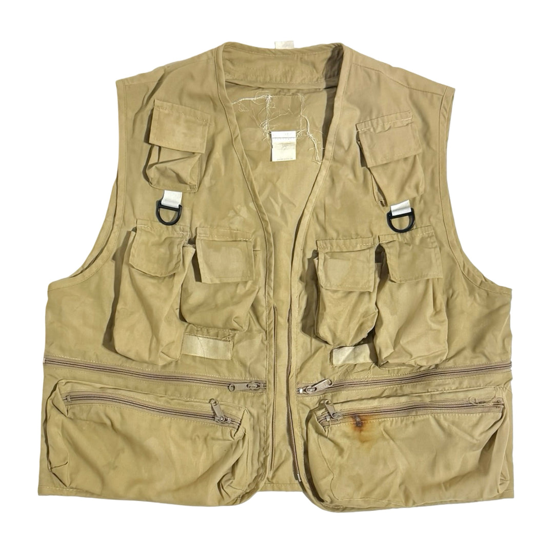 1990’S COLUMBIA MADE IN USA KHAKI FLY FISHING TECHNICAL VEST X-LARGE