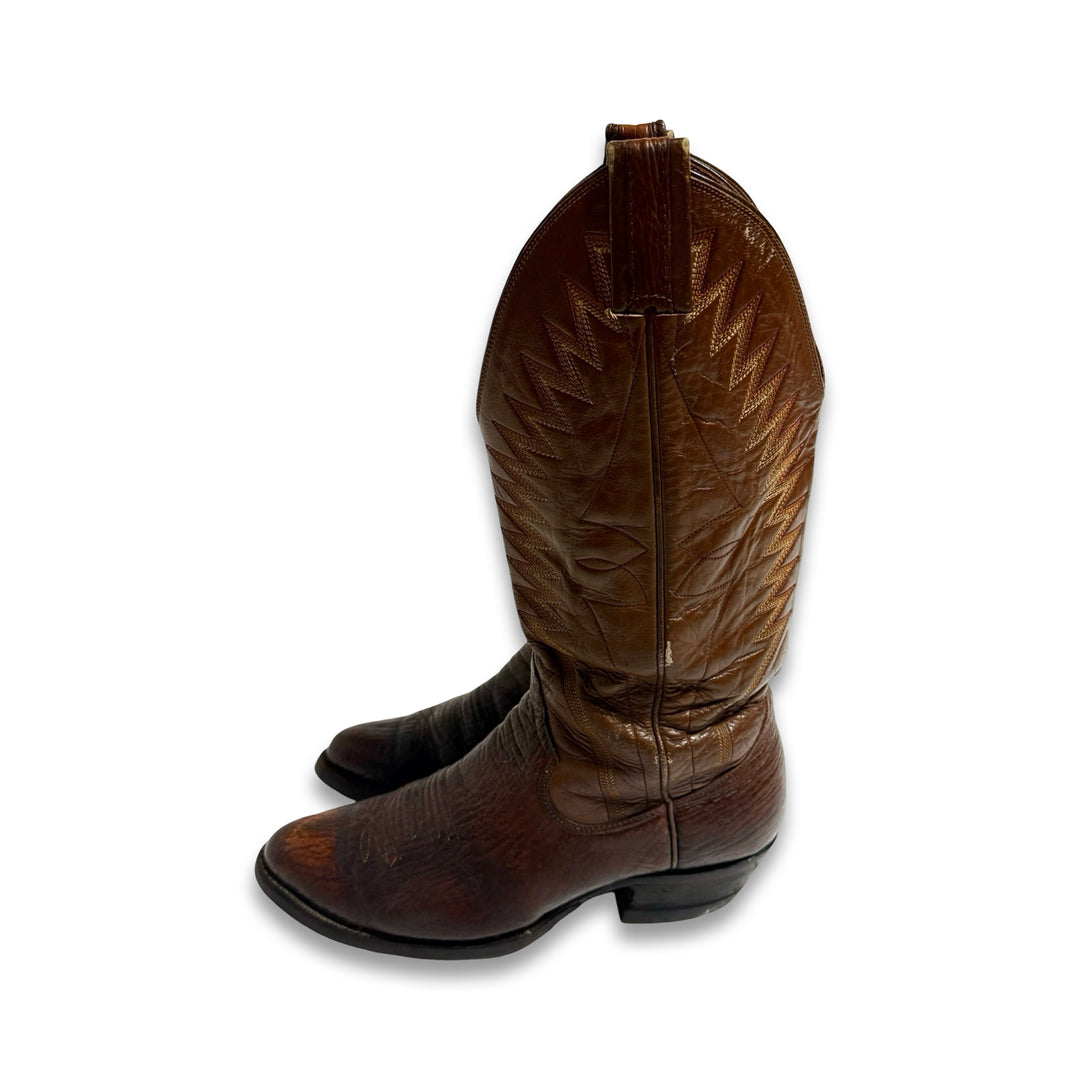 1970’S SANDERS BOOTS BROWN EMBROIDERED LEATHER COWBOY BOOTS 9.5