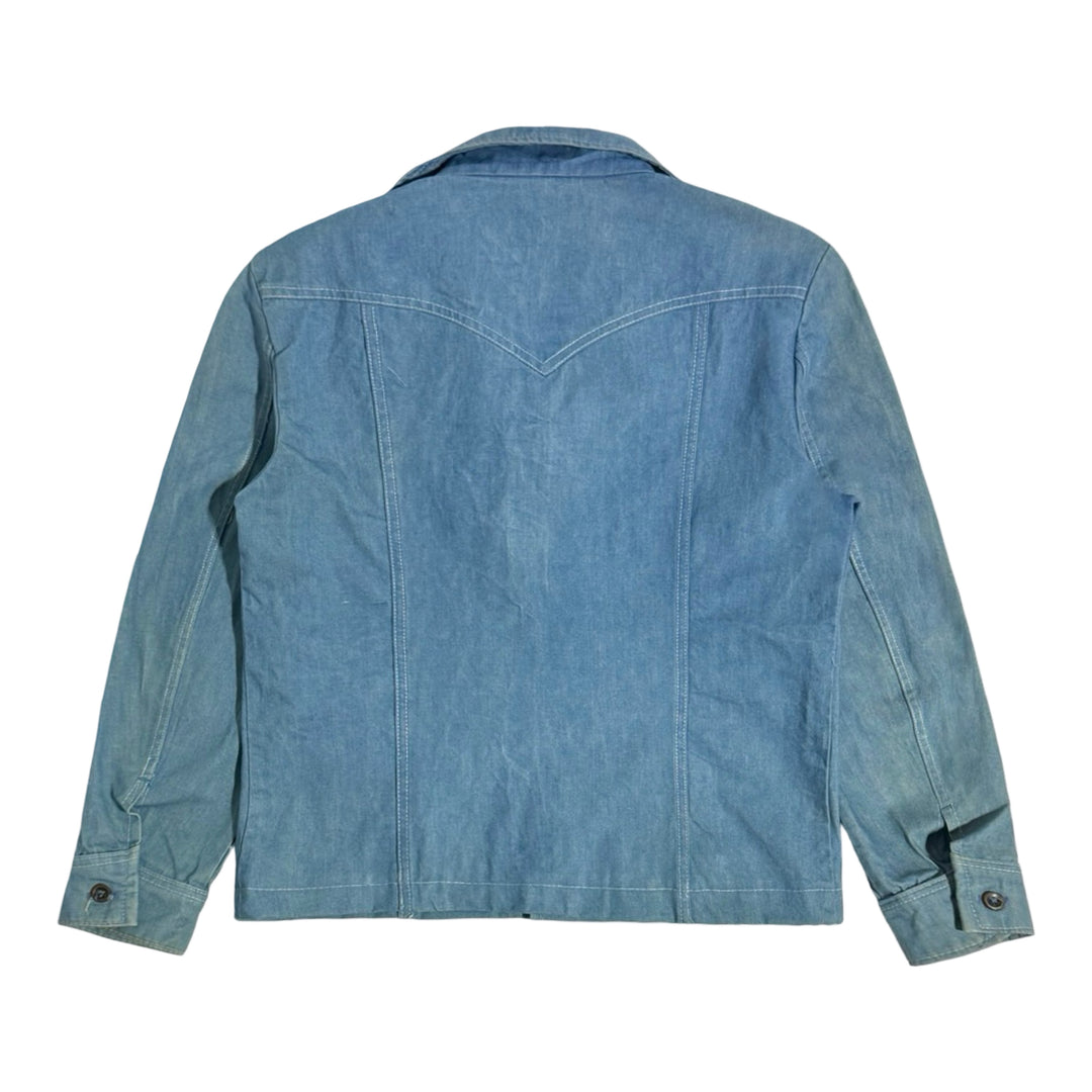 1970’S LEE MADE IN USA CROPPED LIGHT WASH EMBROIDERED WESTERN DENIM JACKET MEDIUM