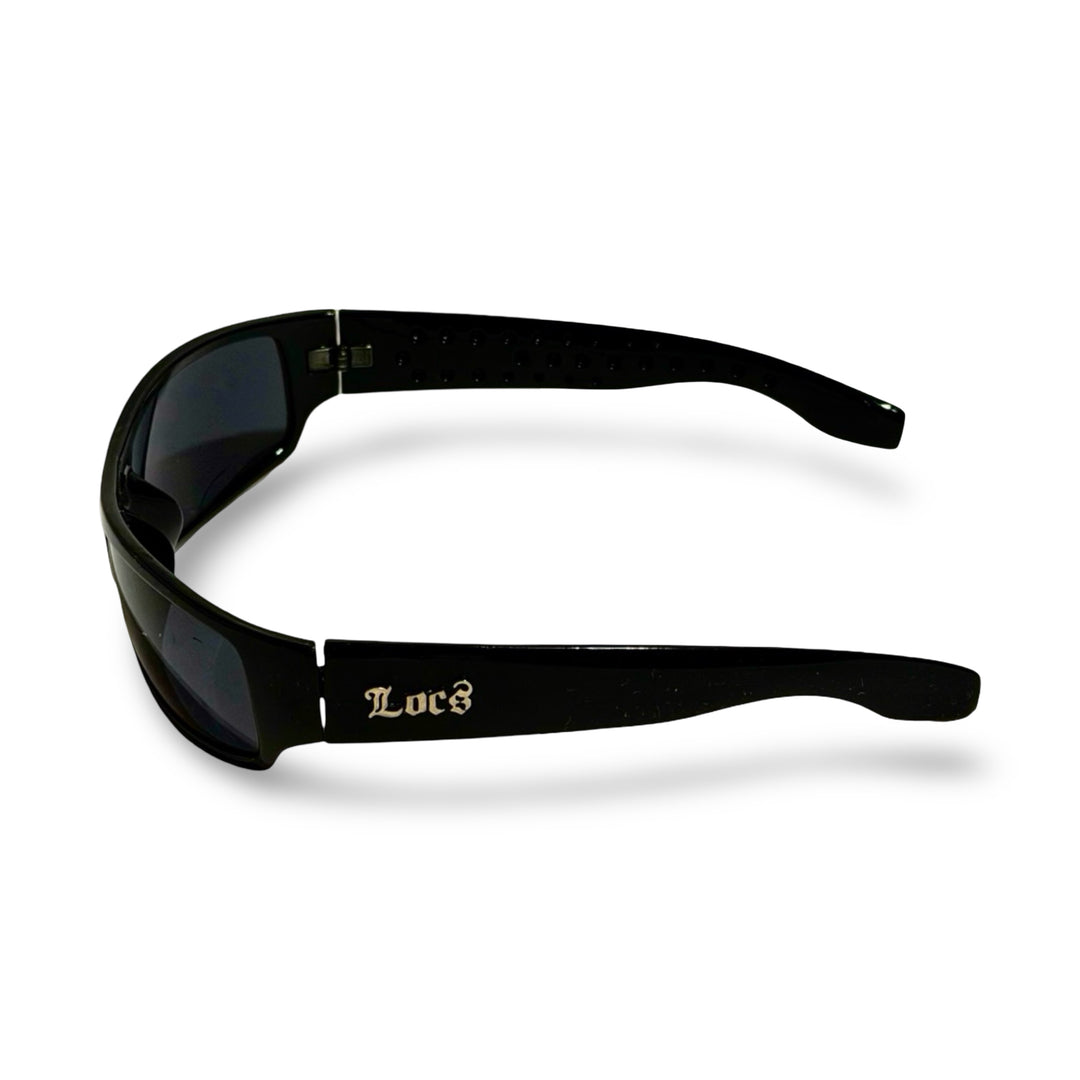 2000’S LOCS THICK BLACK ACETATE WRAPAROUND FRAME WITH BLACK LENSE SUNGLASSES