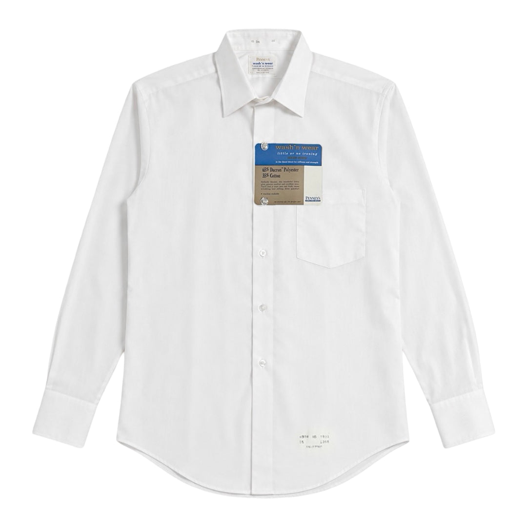 1960’S DEADSTOCK PENNEY’S WASH’N WEAR MADE IN USA WHITE SELVEDGE DRESS SHIRT X-LARGE