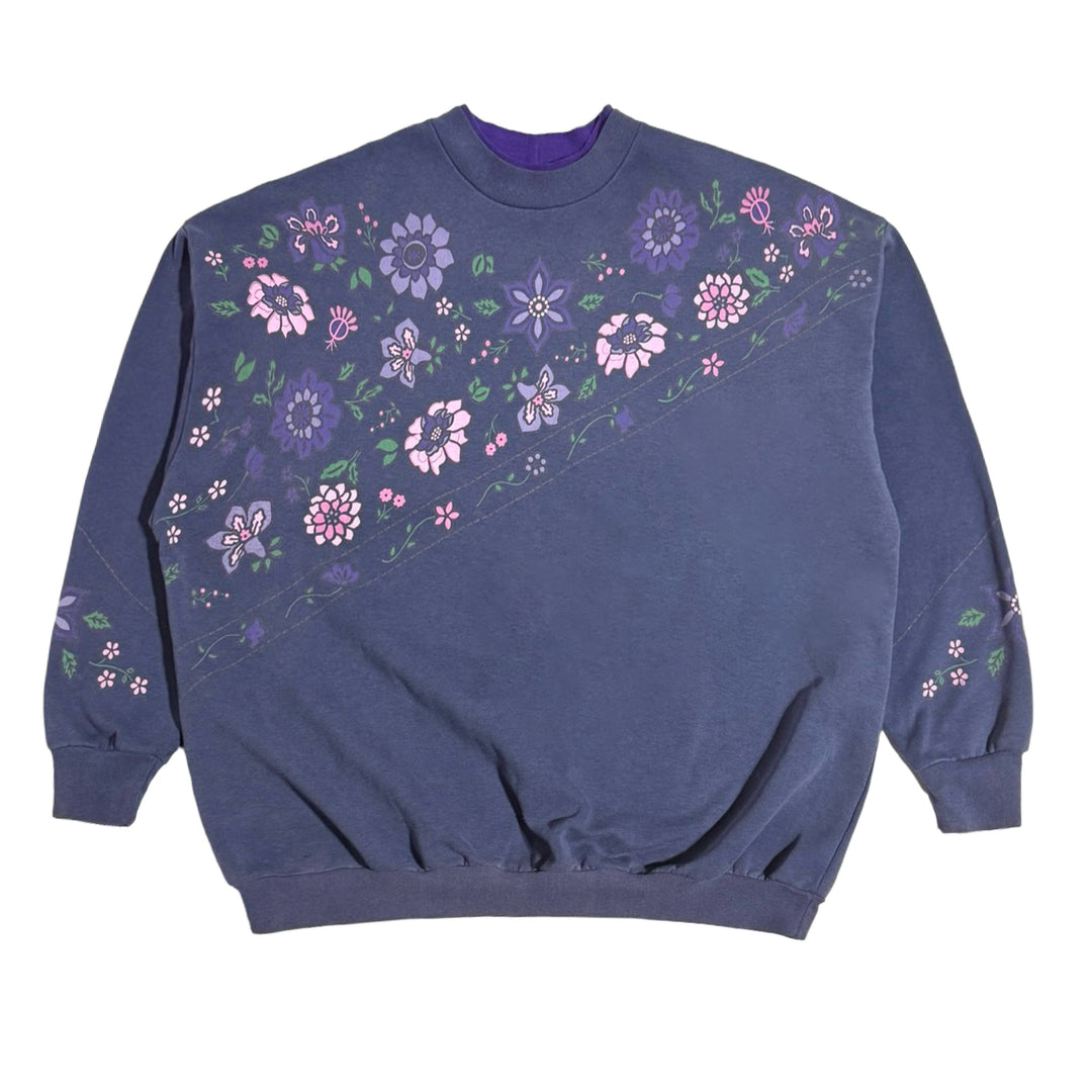 1980’S ARTISANS MADE IN USA FLORAL FLEECE CREWNECK SWEATER X-LARGE