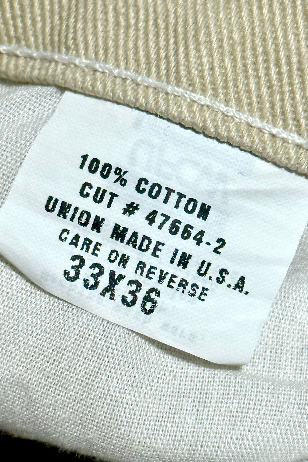 1990’S UNION LINE MADE IN USA KHAKI CARPENTER WORKWEAR PANTS 34 X 34