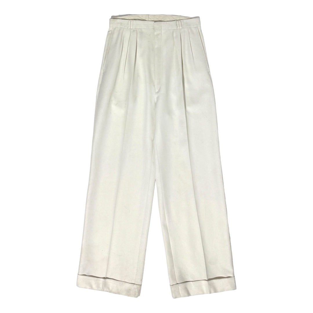 1970’S METRICS UNION MADE IN USA IVORY CREPE WOVEN HIGH WAISTED PLEATED WIDE LEG TROUSER DISCO PANTS 34 X 30