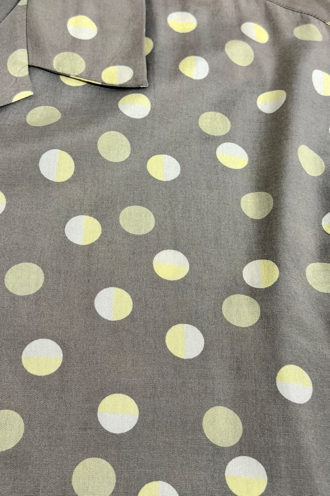 1980’S PERRY ELLIS SILK BLEND MOON 🌕 POLKA DOT PRINT CAMP COLLAR S/S B.D. LOUNGE SHIRT X-LARGE