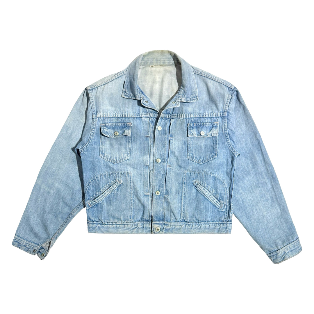1950’S RANCHCRAFT MADE IN USA CROPPED SELVEDGE PERFECT LIGHT WASH WESTERN DENIM TRUCKER JACKET LARGE