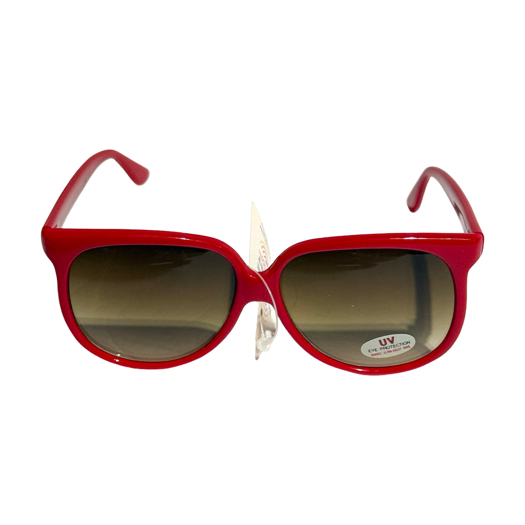 1980’S DEADSTOCK SUNRISE TO SUNSET MADE IN USA OVERSIZED RED FRAME SMOKE GRADIENT LENSE SUNGLASSES
