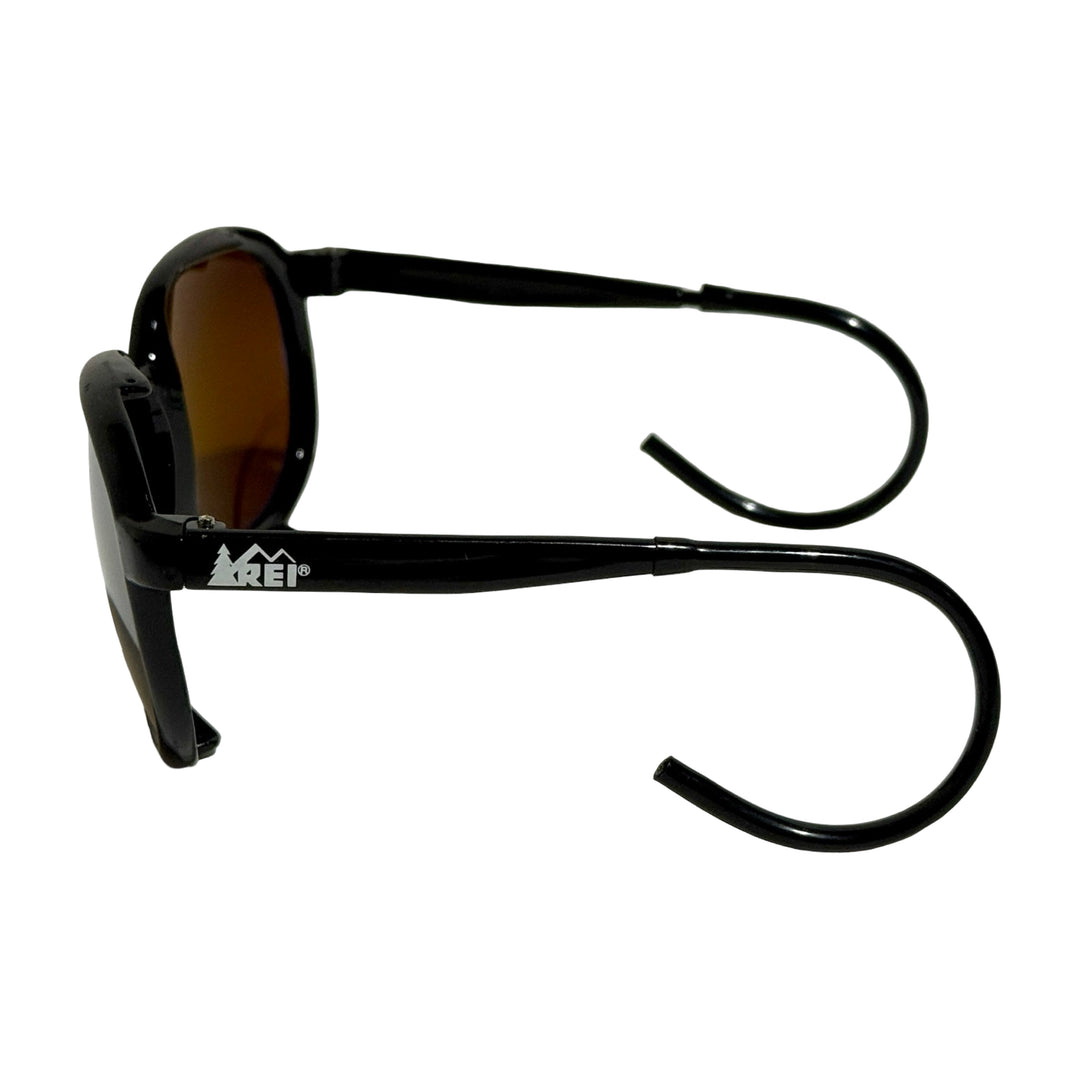 1970’S REI MADE IN JAPAN BLACK ACETATE MIRRORED POLARIZED LENSE CLIMBING SUNGLASSES