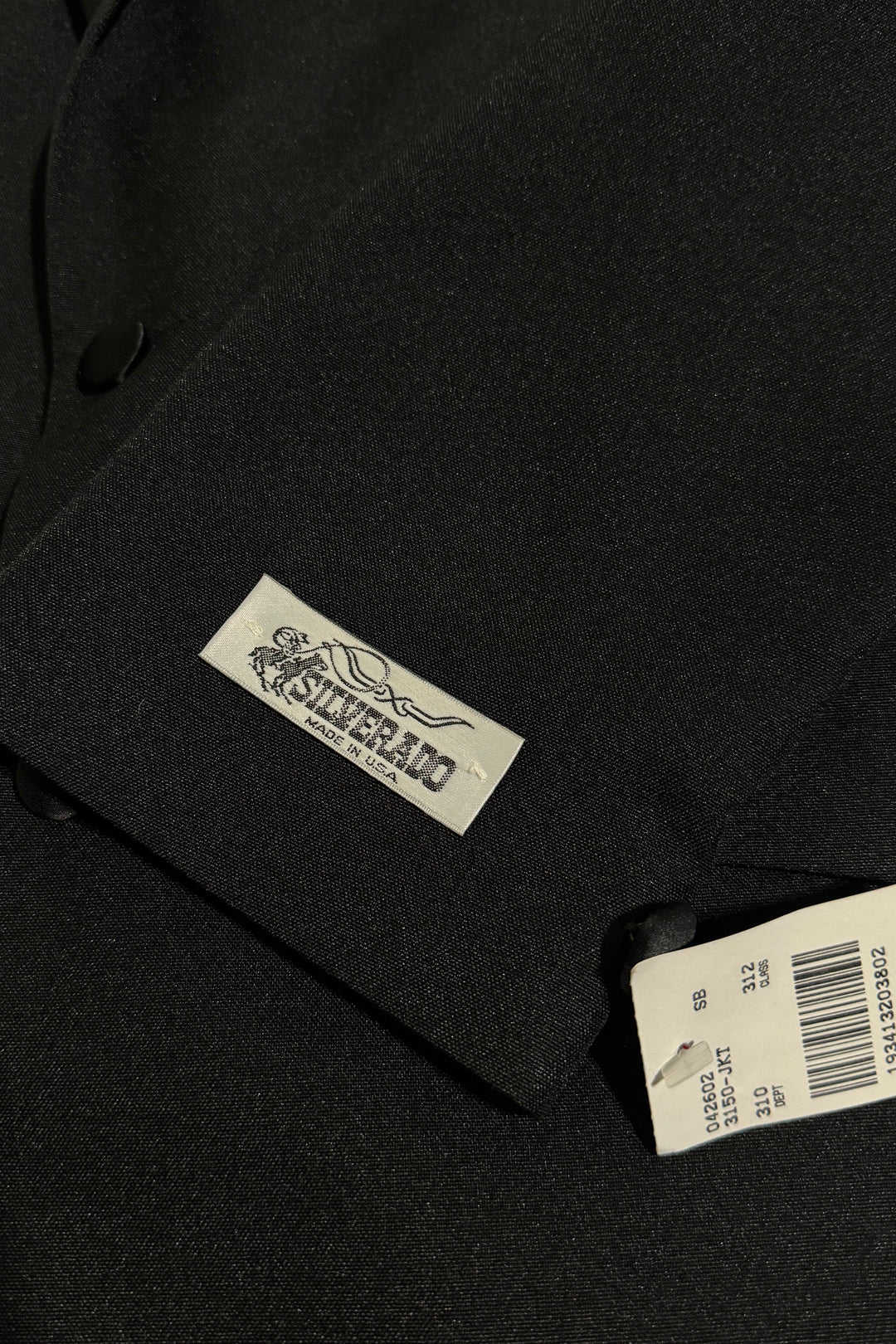 1990’S DEADSTOCK SILVERADO UNION MADE IN USA SATIN BLACK “FRONTIER TUXEDO” PANELED WESTERN SUIT JACKET 40R