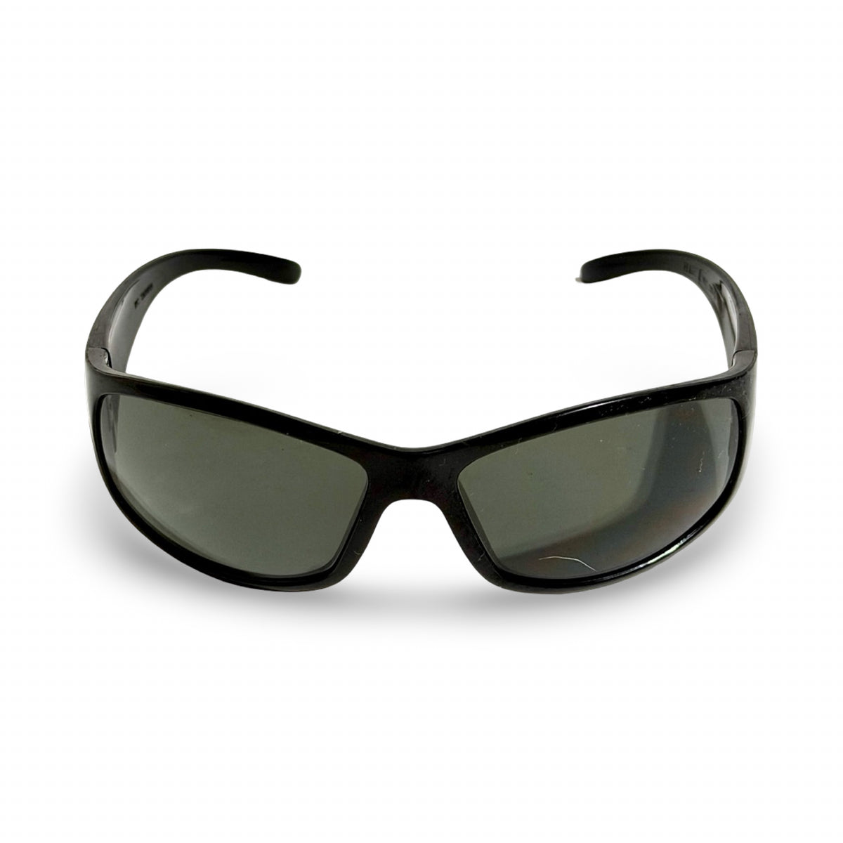 2000'S BLACK GREEN LENS SPORT WRAP SUNGLASSES