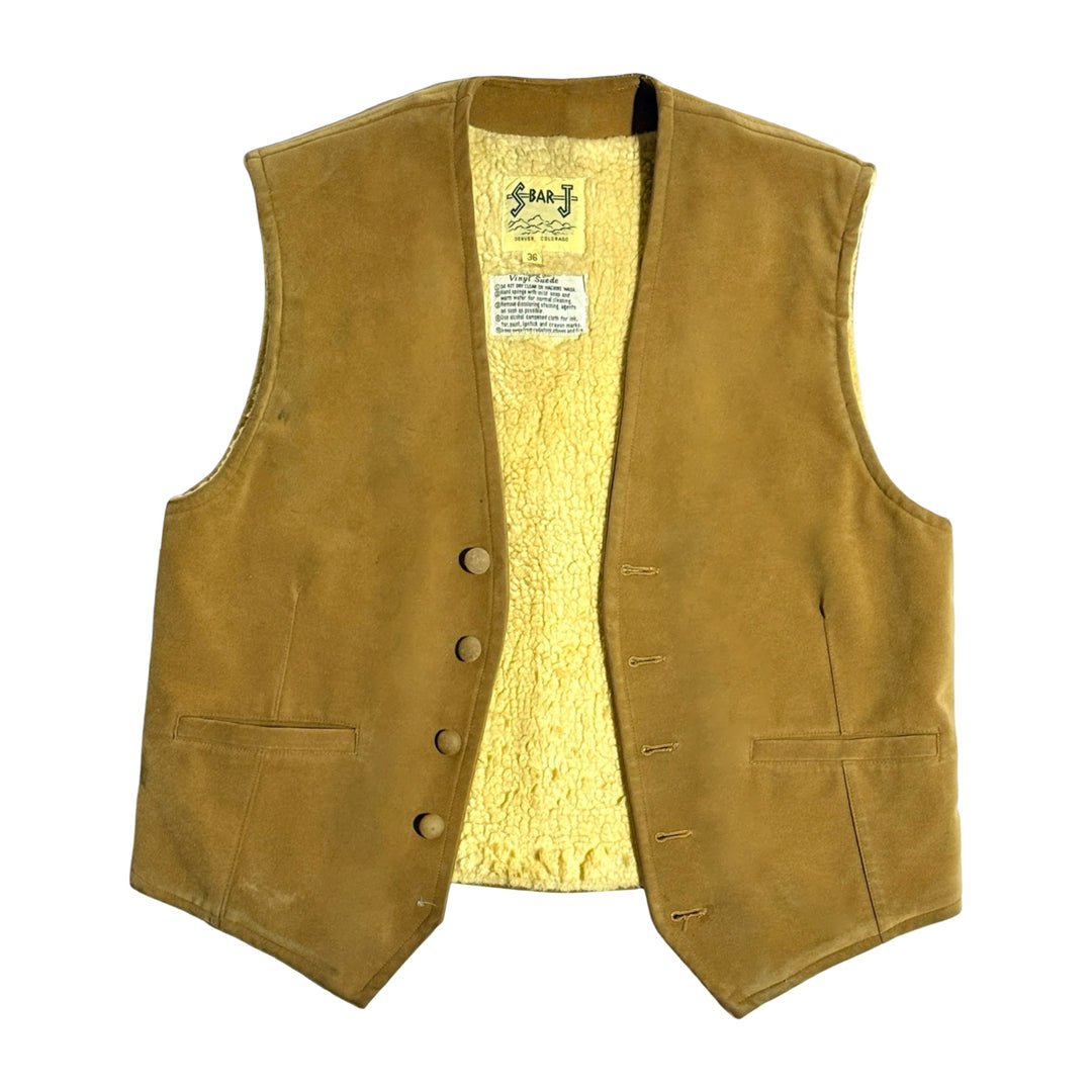 1970’S S BAR J DENVER COLORADO MADE IN USA WESTERN SHERPA LINED VELVET VEST MEDIUM
